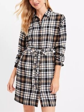 NWT LOFT Plaid Belted Shirt Dress